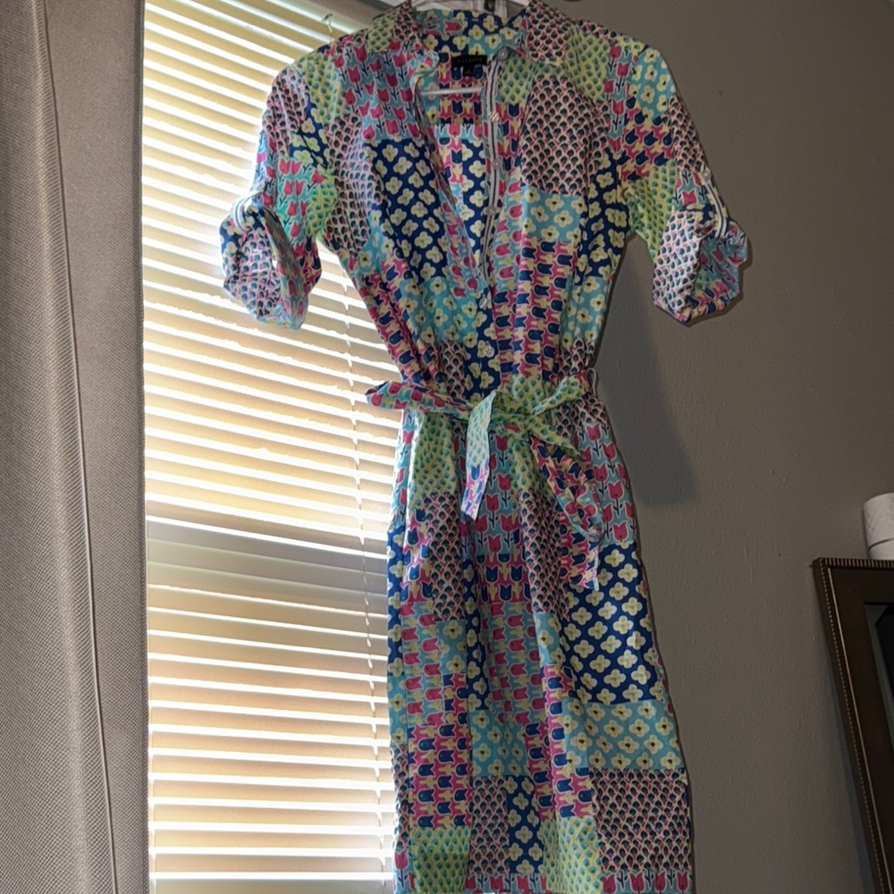 Talbots Green and Pink Cuffed Sleeve Sundress